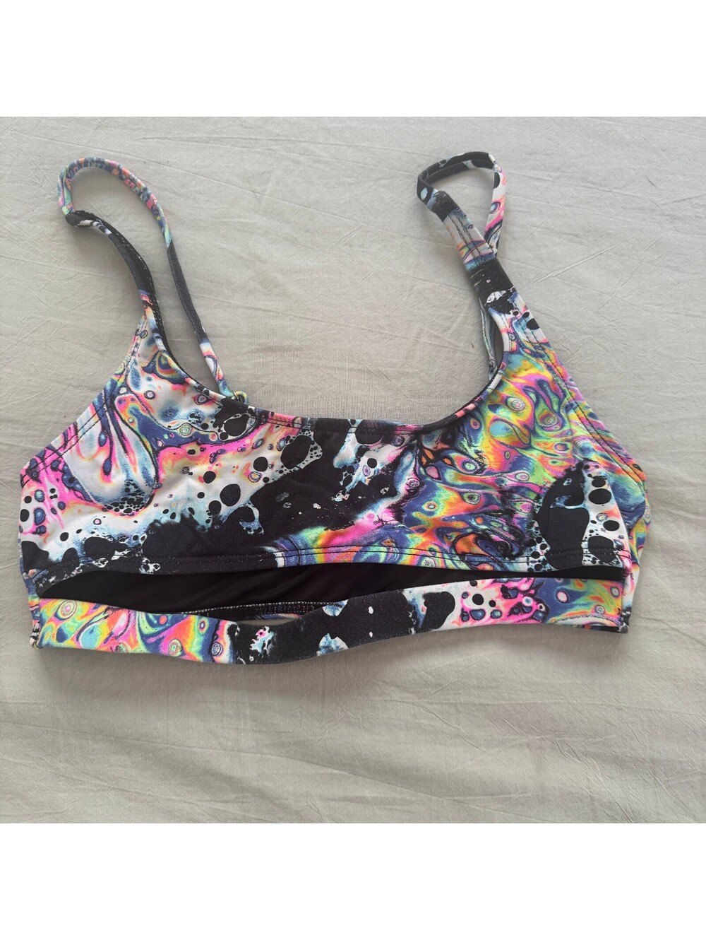 iHeartRaves Cutout Crop Top Medium M Neon Liquid Acrylic Psychedelic Rave Cam